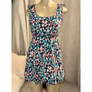 XXI Colorful Abstract Mini Dress S | Y2K Coquette Summer Skater Sundress Cute